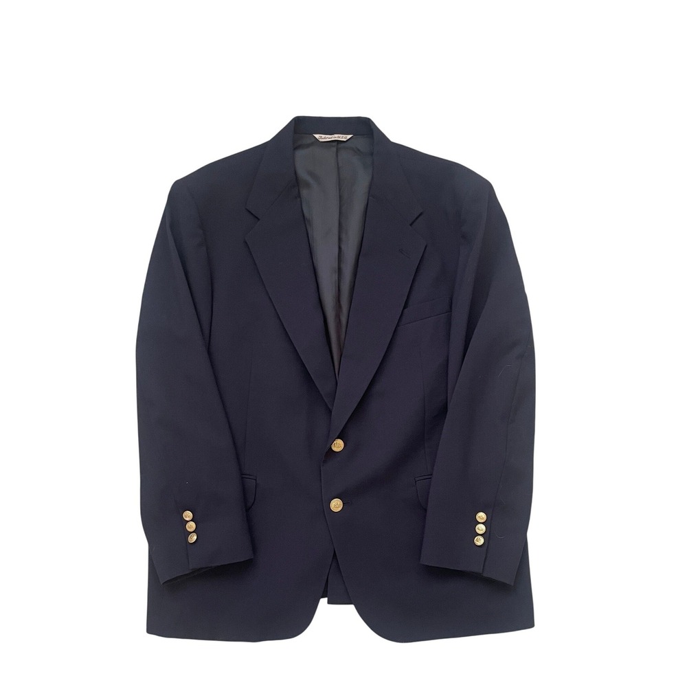 Vintage Navy Worsted Wool Blazer Gold Crest Buttons USA Made Size XL by Stafford